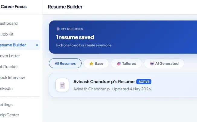 Resume Builder saved resumes dashboard